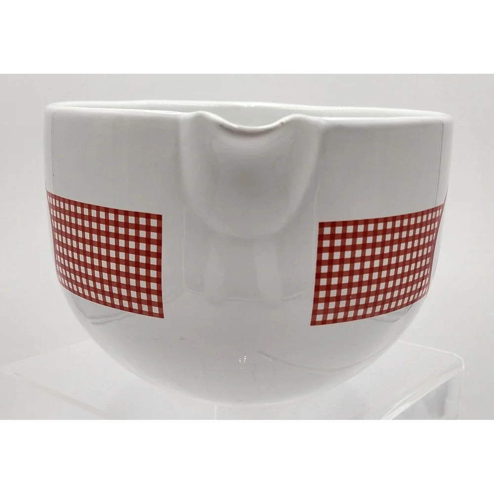 Betty Crocker Mixing Bowl Large White Red Gingham Ceramic Pour Spout Batter